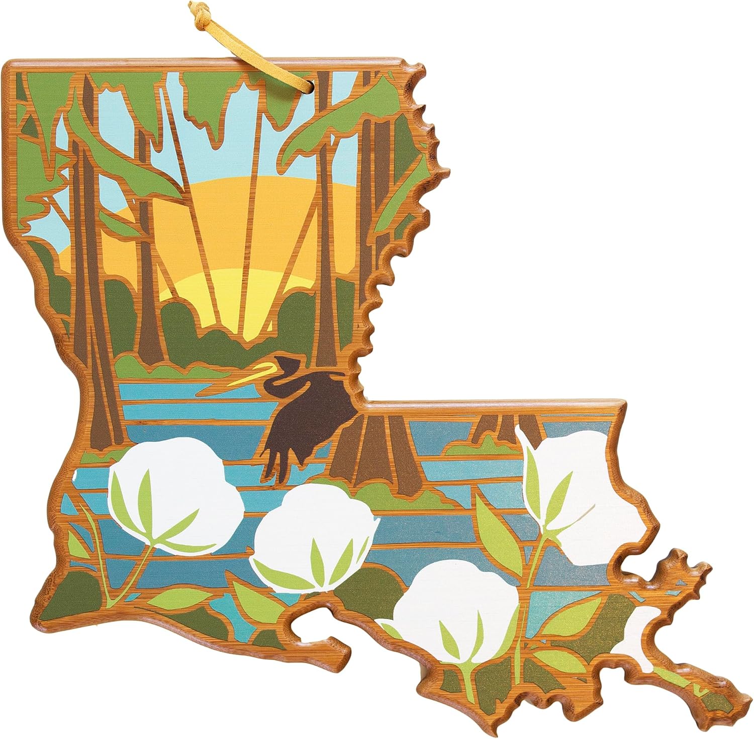 Louisiana State Shaped Cutting Board with Artwork by Summer Stokes