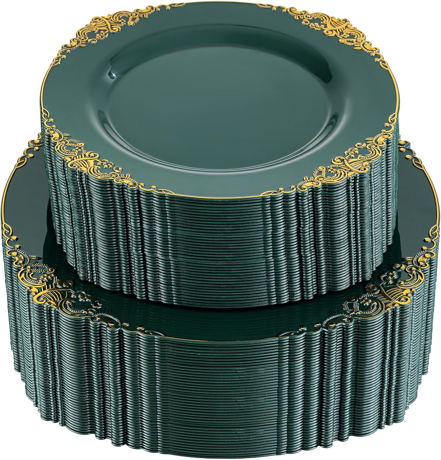 102PCS Green and Gold Plates for Elegant Parties and Weddings
