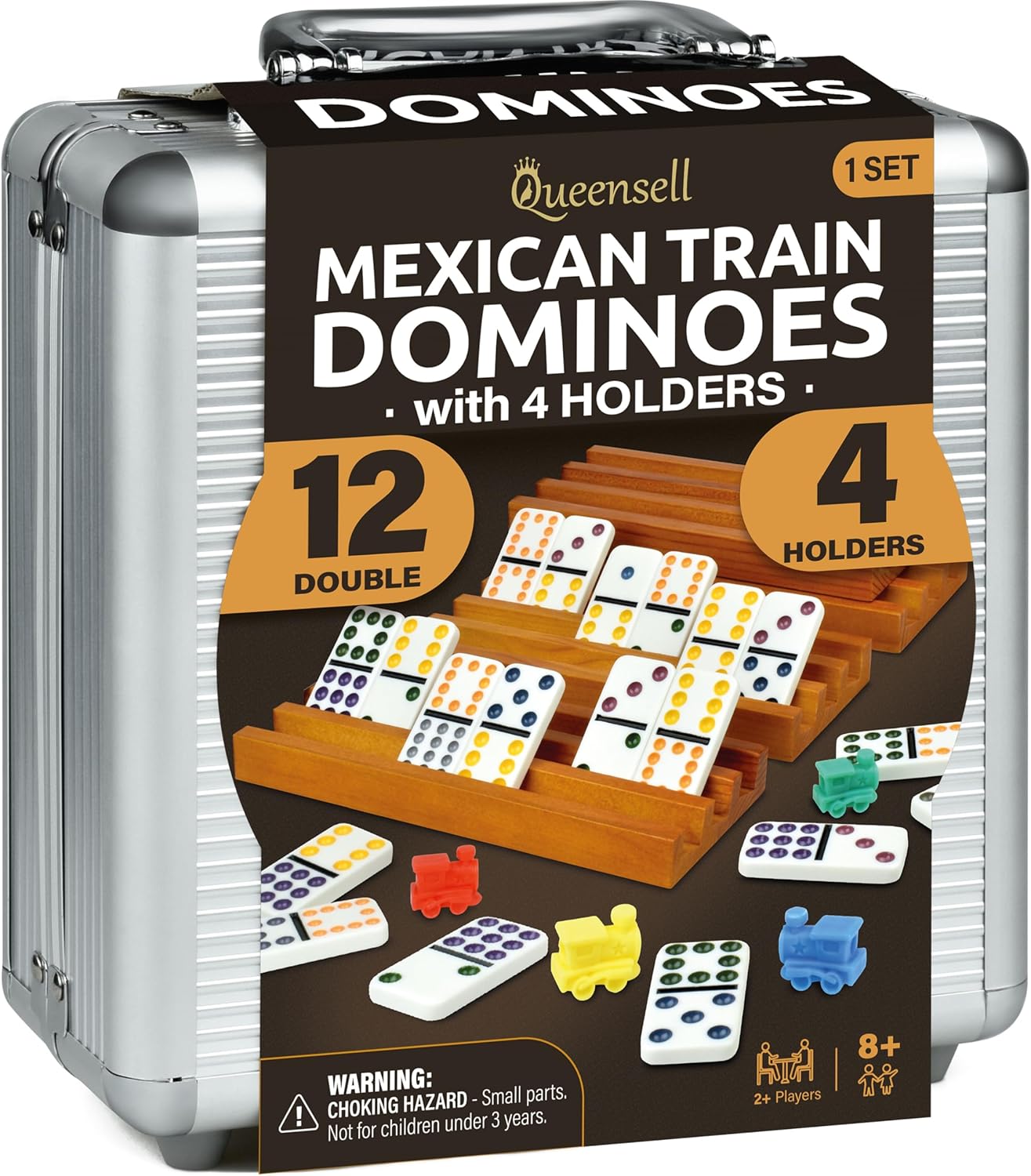Mexican Train Dominoes Set with 4 Holders for Family Fun