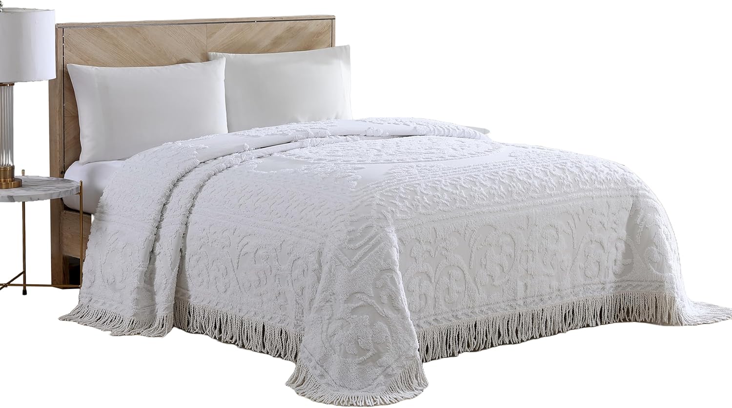 Medallion Chenille Bedspread King Size in Elegant White Color