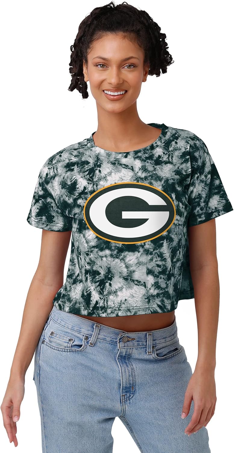 FOCO NFL Womens Team Logo Tie-dye Big Logo Crop Top Shirt