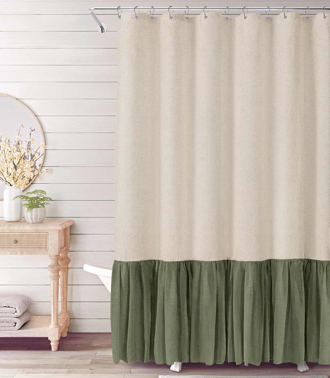 Vintage Handcrafted Green Ruffle Shower Curtain