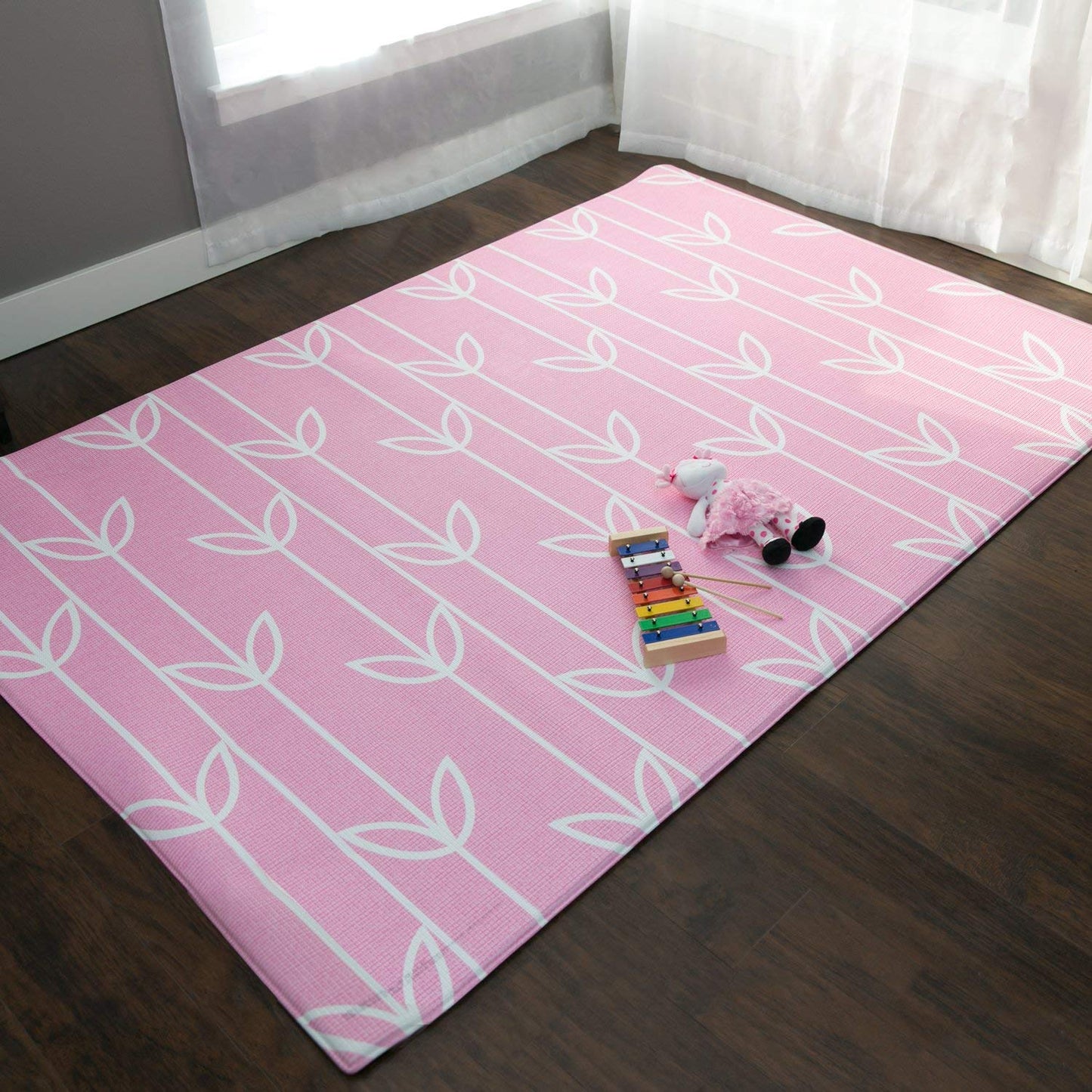 Large Pink Sea Petals Baby Play Mat - Waterproof Rollable Fun!