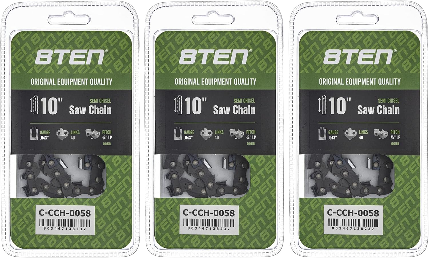 8TEN Semi Chisel Chainsaw Chain 10 Inch for Various Brands