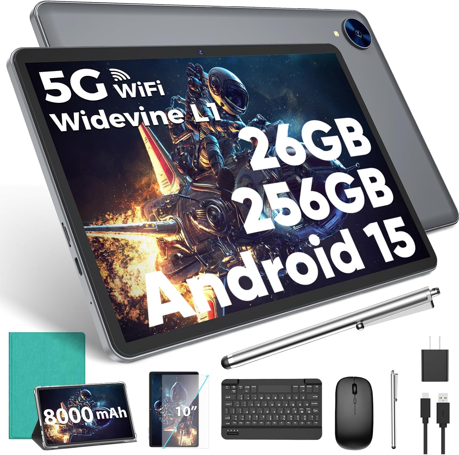 Android 15 Tablet with Keyboard and 26GB RAM for Multitasking