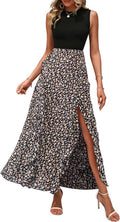 Women Casual Sleeveless Summer Midi Dress - Patchwork Boho Ruffle