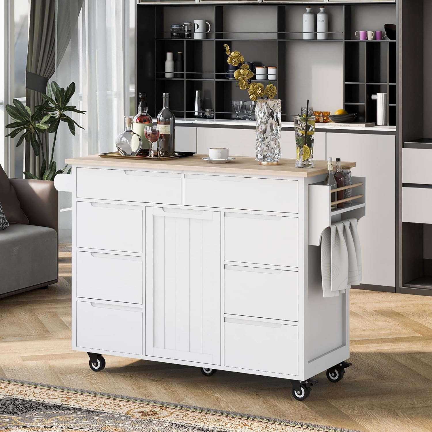 Portable Wood Kitchen Island Cart - Storage on Wheels!