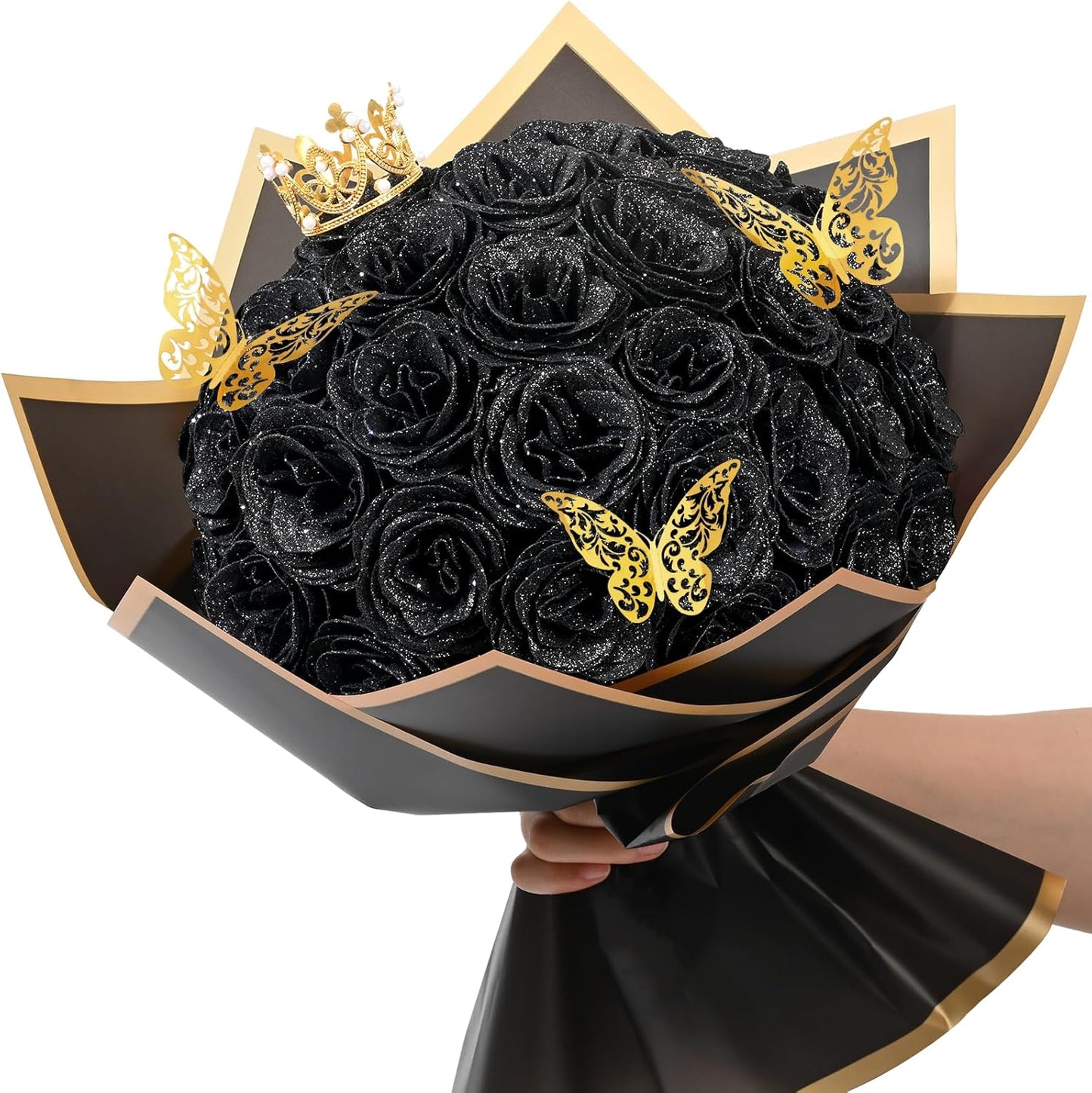 DIY Black Glitter Roses Bouquet for Weddings and Special Occasions