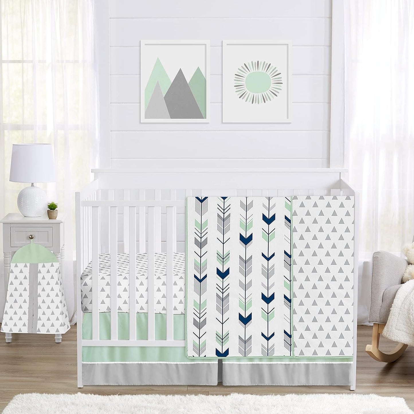 Woodland Arrow 4 Piece Baby Crib Bedding Set in Grey and Navy