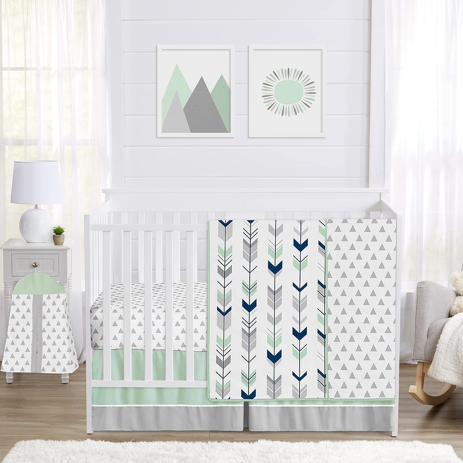 Woodland Arrow 4 Piece Baby Crib Bedding Set in Grey and Navy