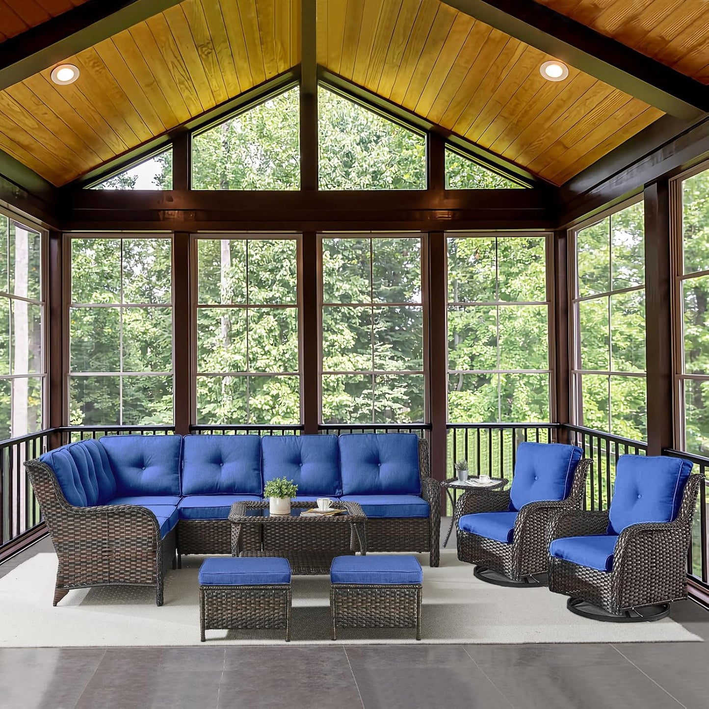 Outdoor Furniture Sectional Sofa Set with Swivel Glider Chairs