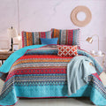 Boho Quilt Set Full Size Blue Striped Quilt Set - Lightweight