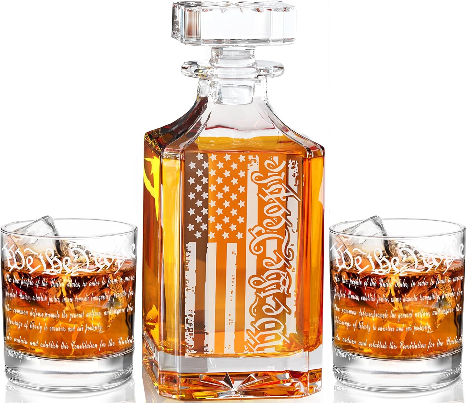 Whiskey Decanter Set for Men with American Flag Design