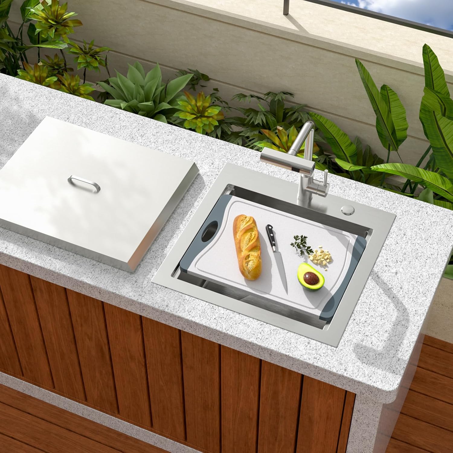 Sarlai Outdoor Sink - 21 x 20 Inch Drop In Workstation Sink