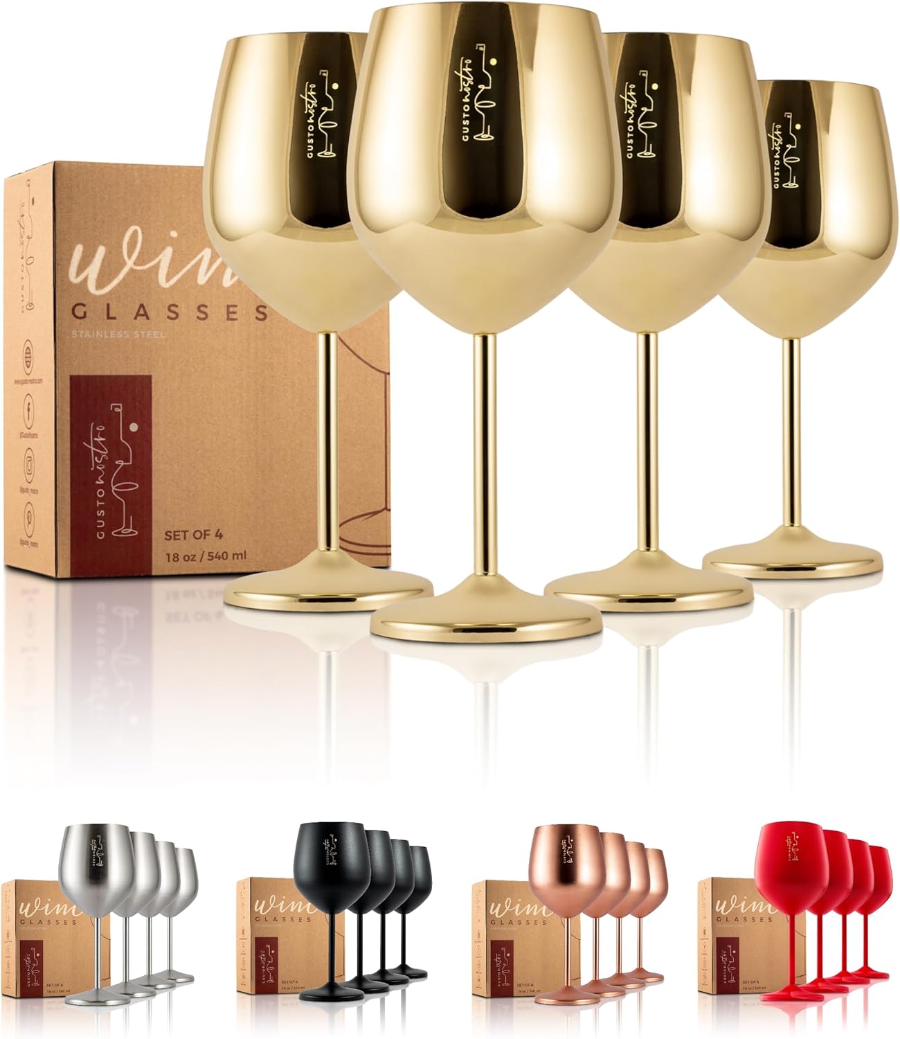 Gusto Nostro Stainless Steel Wine Glasses - Unbreakable 18 oz