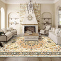 Washable Oriental Area Rug 9x12 - Soft Waterproof Distressed Floral