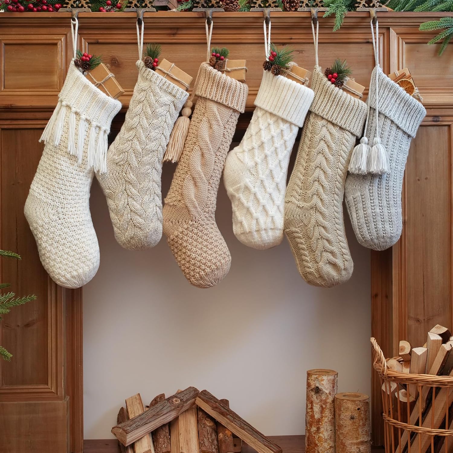 Vintage Knit Christmas Stockings Set for Rustic Boho Decor