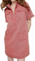 PEHMEA Tweed Dress Mini - Short Sleeve Straight Tube with Pockets