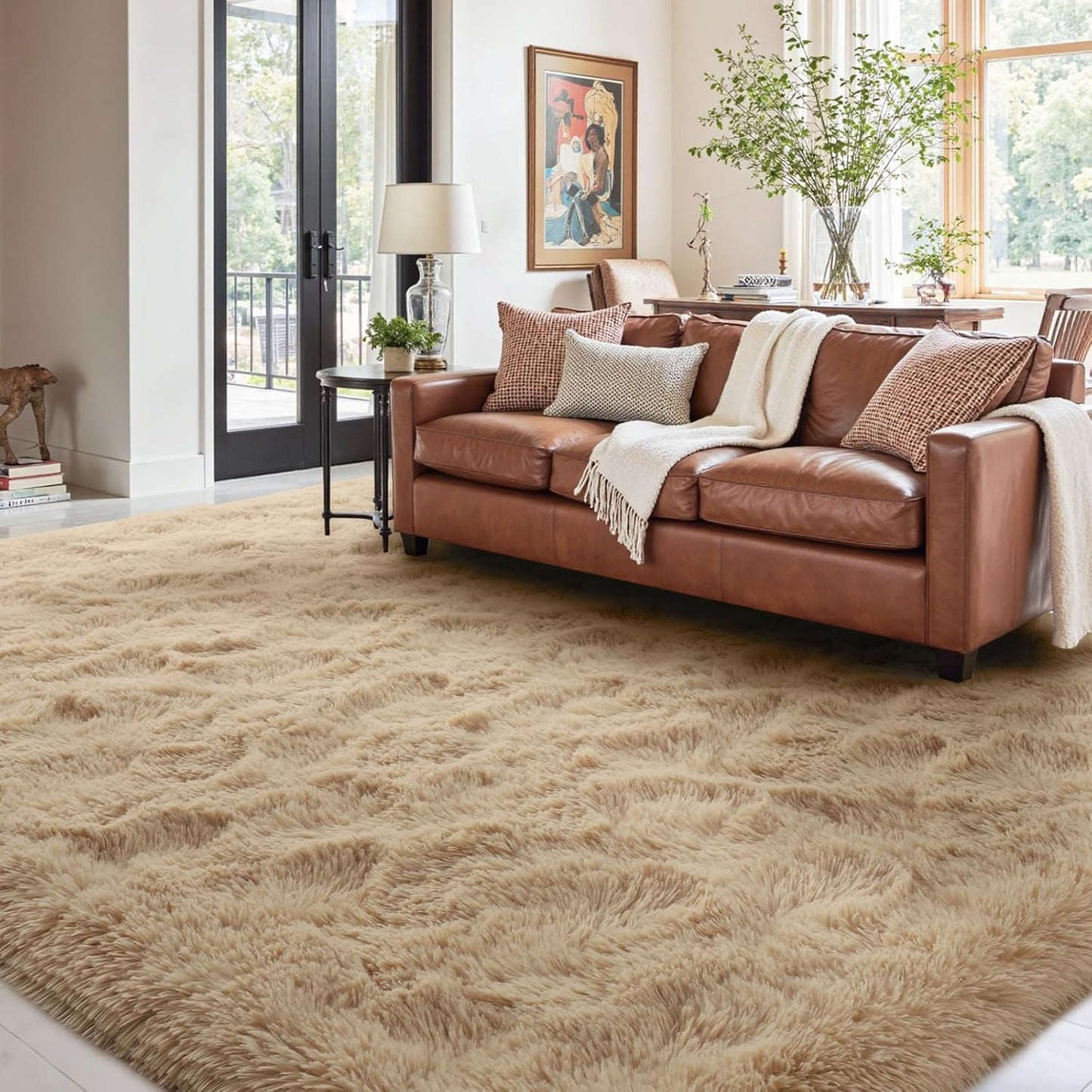 9x12 Ft Extra Large Shag Beige Rugs for Living Room Comfort