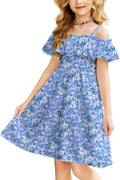 Arshiner Girls Summer Floral Ruffle Sundress Cold Shoulder - Cute