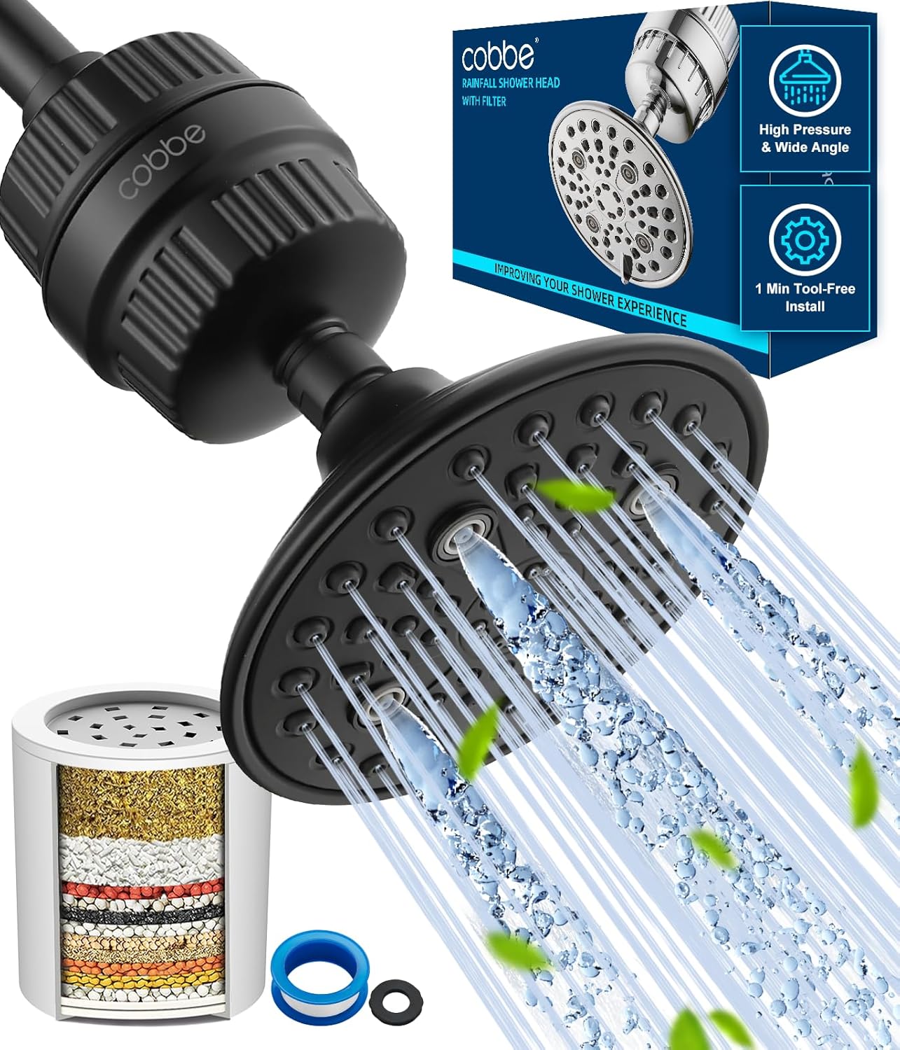 Cobbe 6-Setting High Pressure Filtered Shower Head Combo
