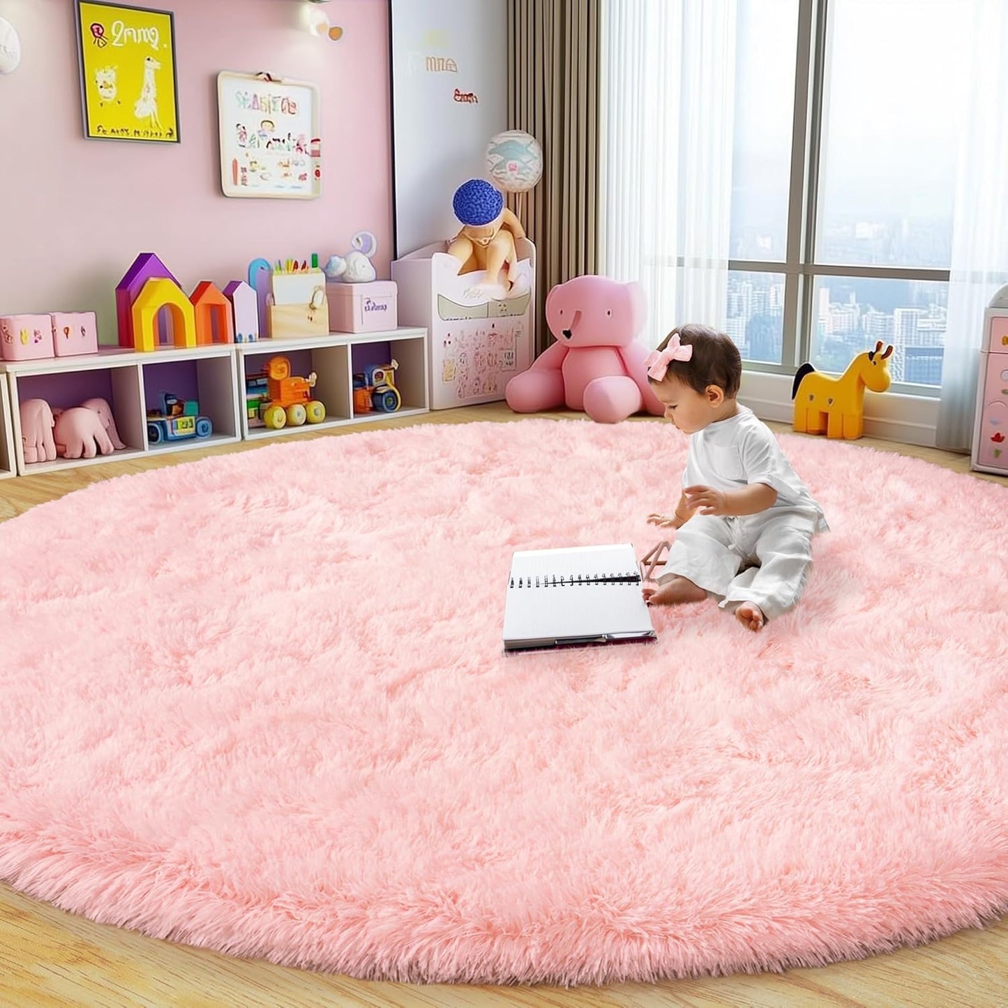 Round Fluffy Rugs 7Ft by Xexsin for Cozy Rooms and Kids