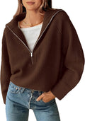 Womens Quarter Zip Pullover V Neck Sweater - Casual Cozy Fit