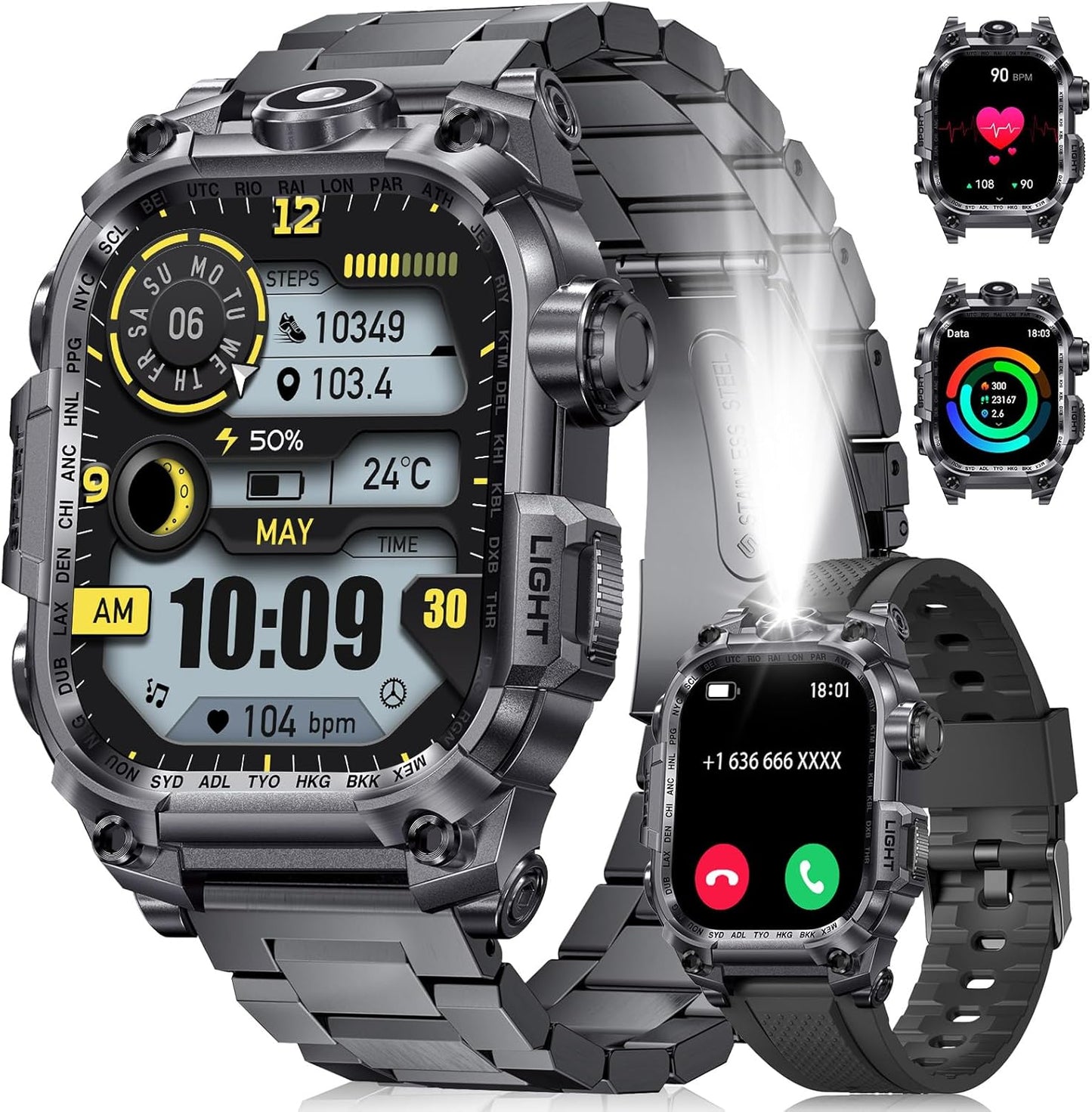 LIGE Military Smart Watch: Answer Calls, LED Flashlight, 45 Day Battery