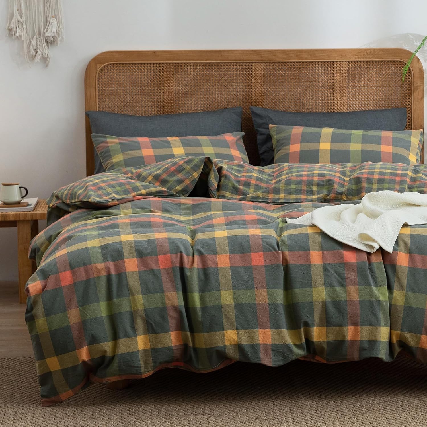 VM VOUGEMARKET Multicolor Plaid Duvet Cover Set for Cozy Bedding