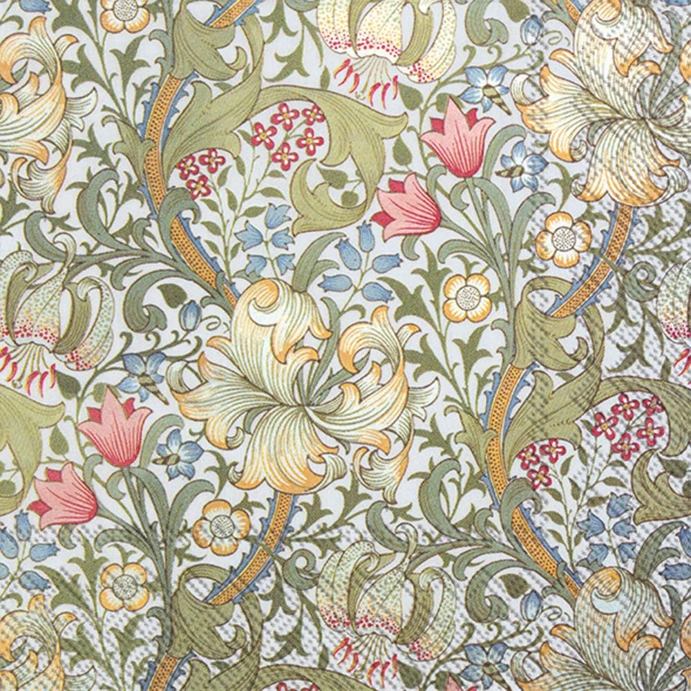 IHR Cocktail Napkins Disposable 3-Ply - Elegant Golden Lily Design - 20-Count