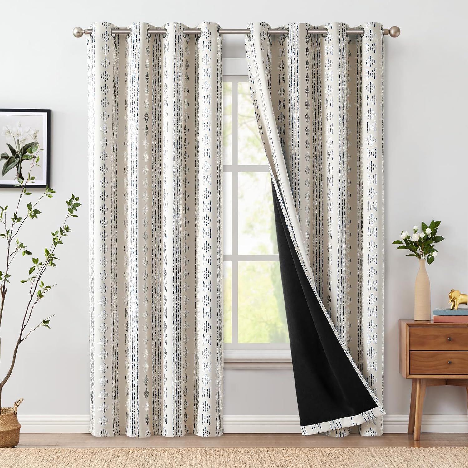 95% Blackout Boho Curtains for Bedroom - 84 Inch Grommet Panels