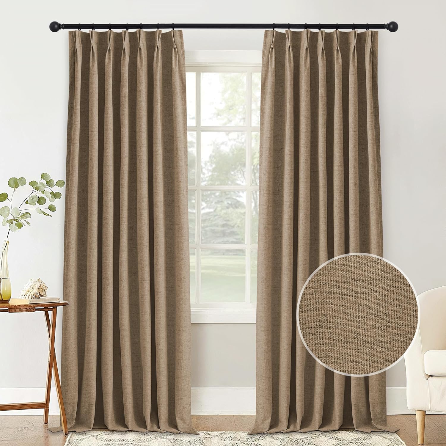 StangH Blackout Linen Curtains - 96 inch Length, Full Light Blocking, Thermal Insulated - Set of 2