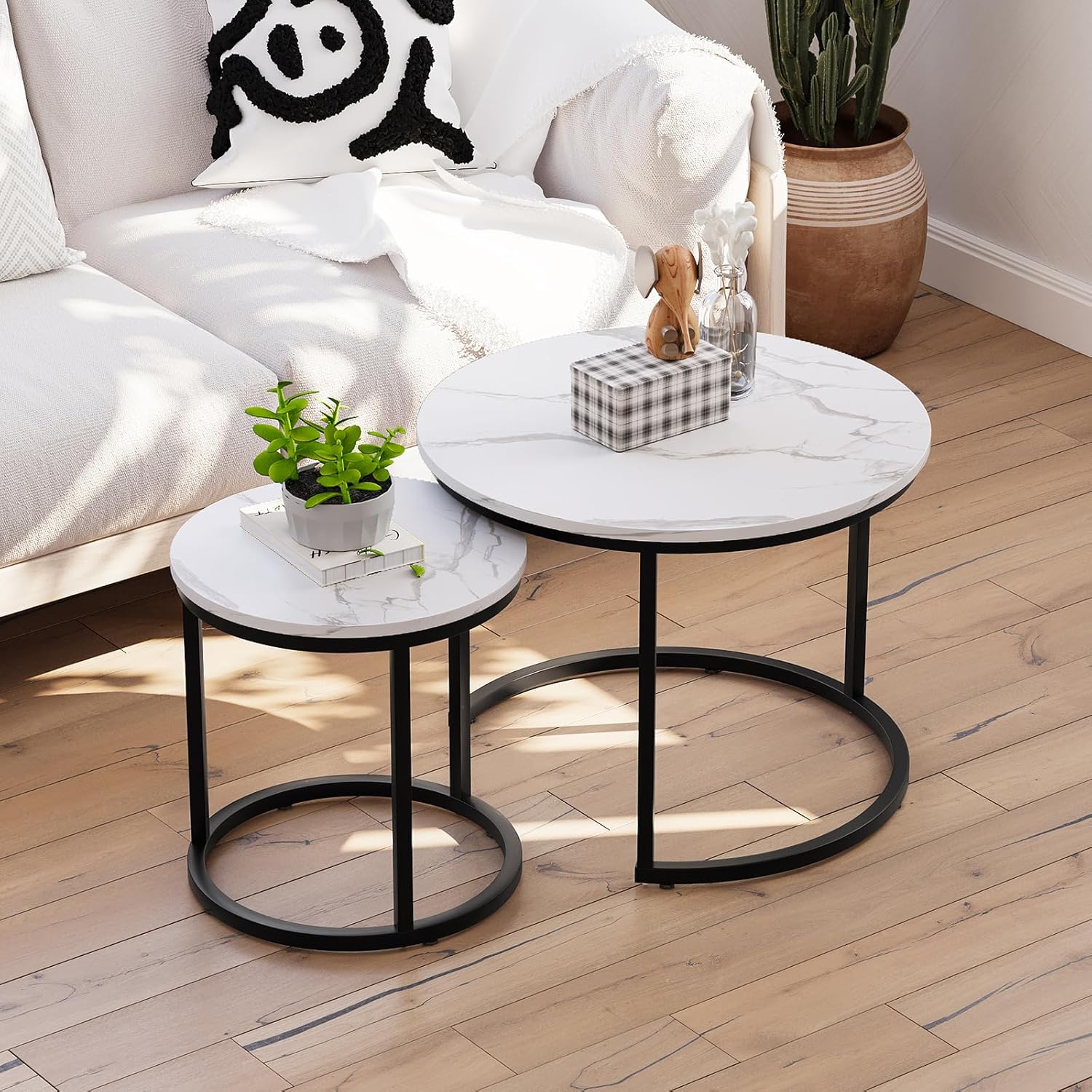 Nesting Coffee Table Set of 2 with Adjustable Feet for Flexibility
