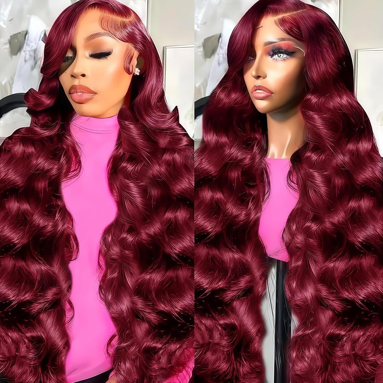 34 Inch 99j Burgundy Lace Front Wigs for Stunning Looks