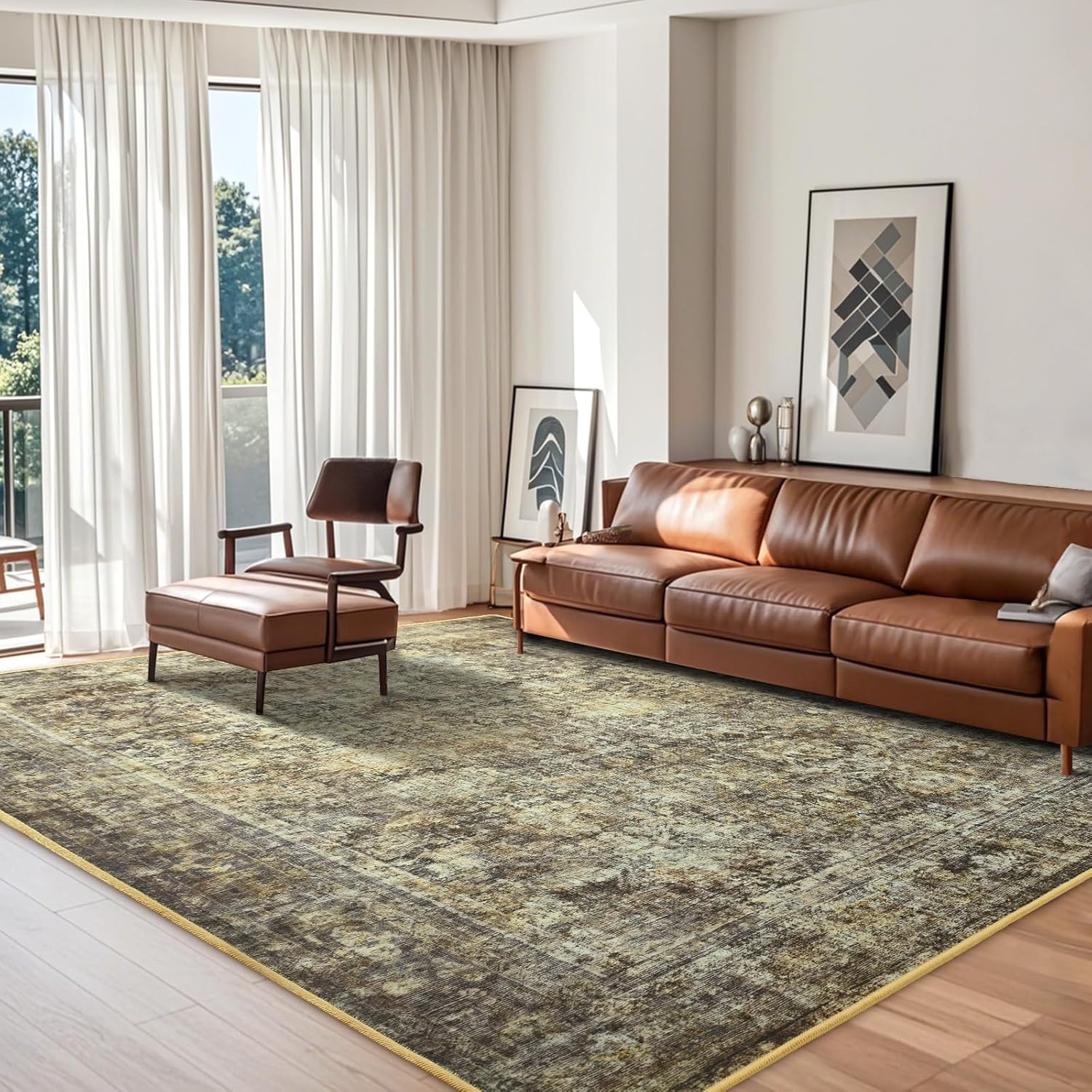 6x9 Vintage Area Rug for Living Room Bedroom, Non Slip Design