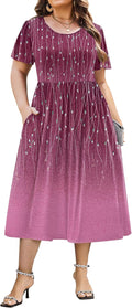 IN'VOLAND Plus Size Short Sleeve Midi Dress - Flowy Casual Pocketed