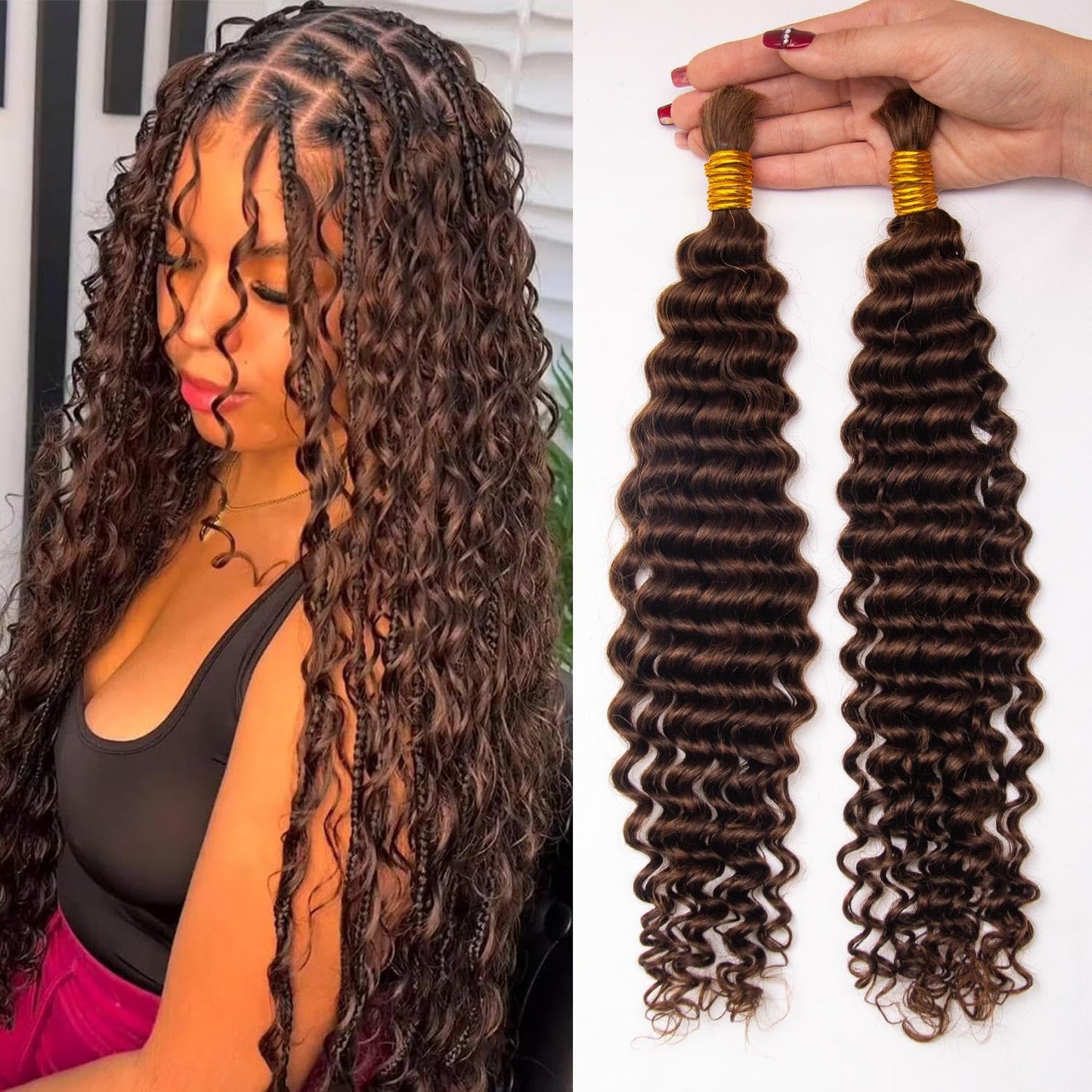 KRN Human Braiding Hair for Boho Braids - 18Inch Deep Curly