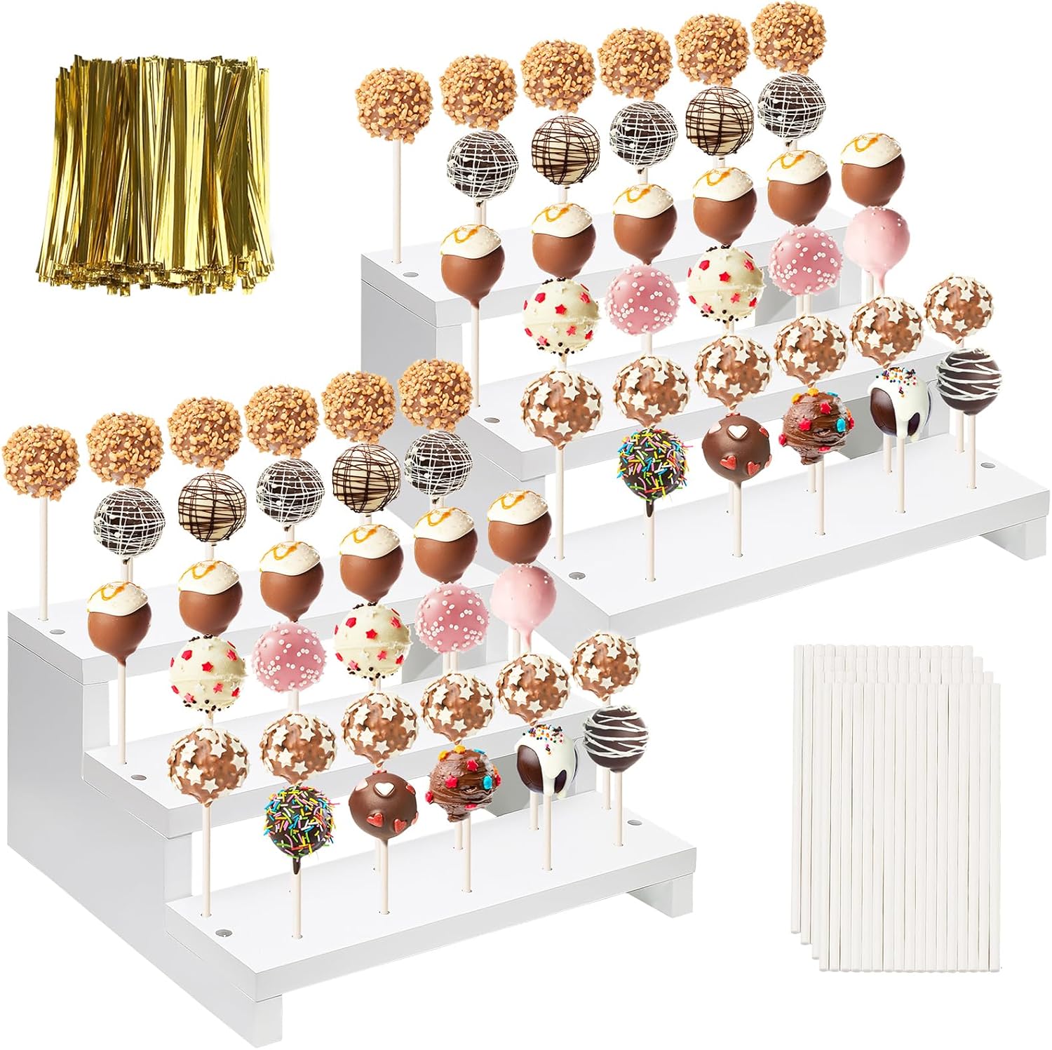 2Pcs Wood Cake Pop Display Stand for Parties and Events