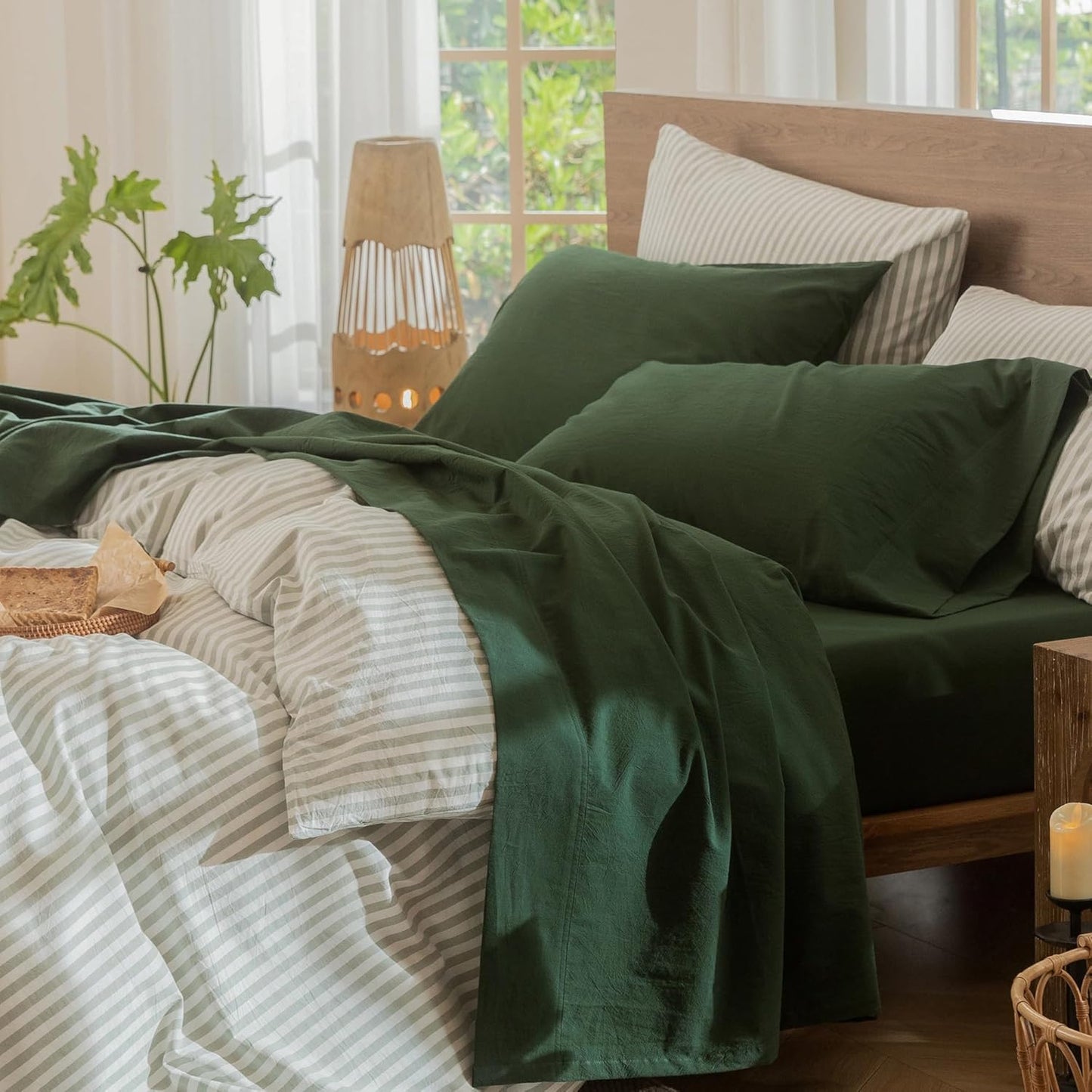 MooMee King Size Bedding Sheet Set in Solid Forest Green