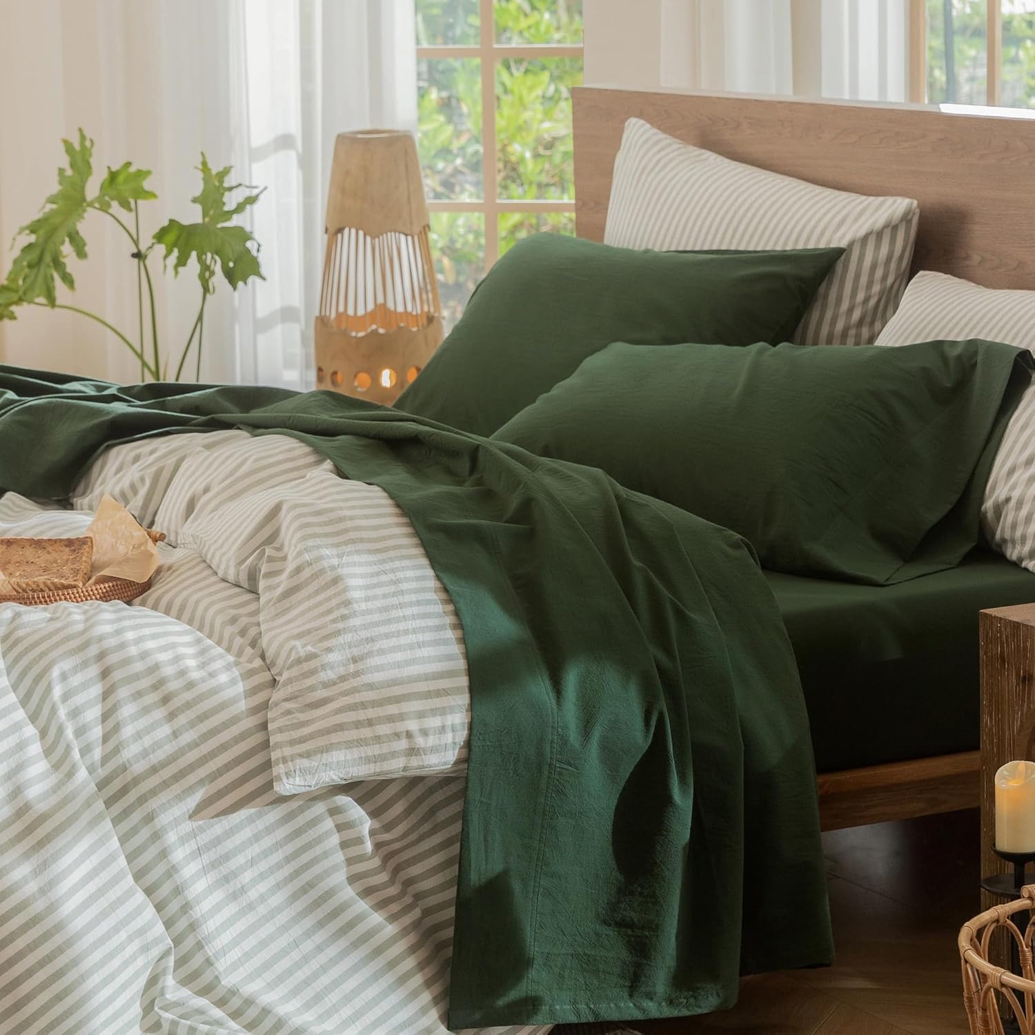 MooMee Bedding Sheet Set in Forest Green for Full Size Beds