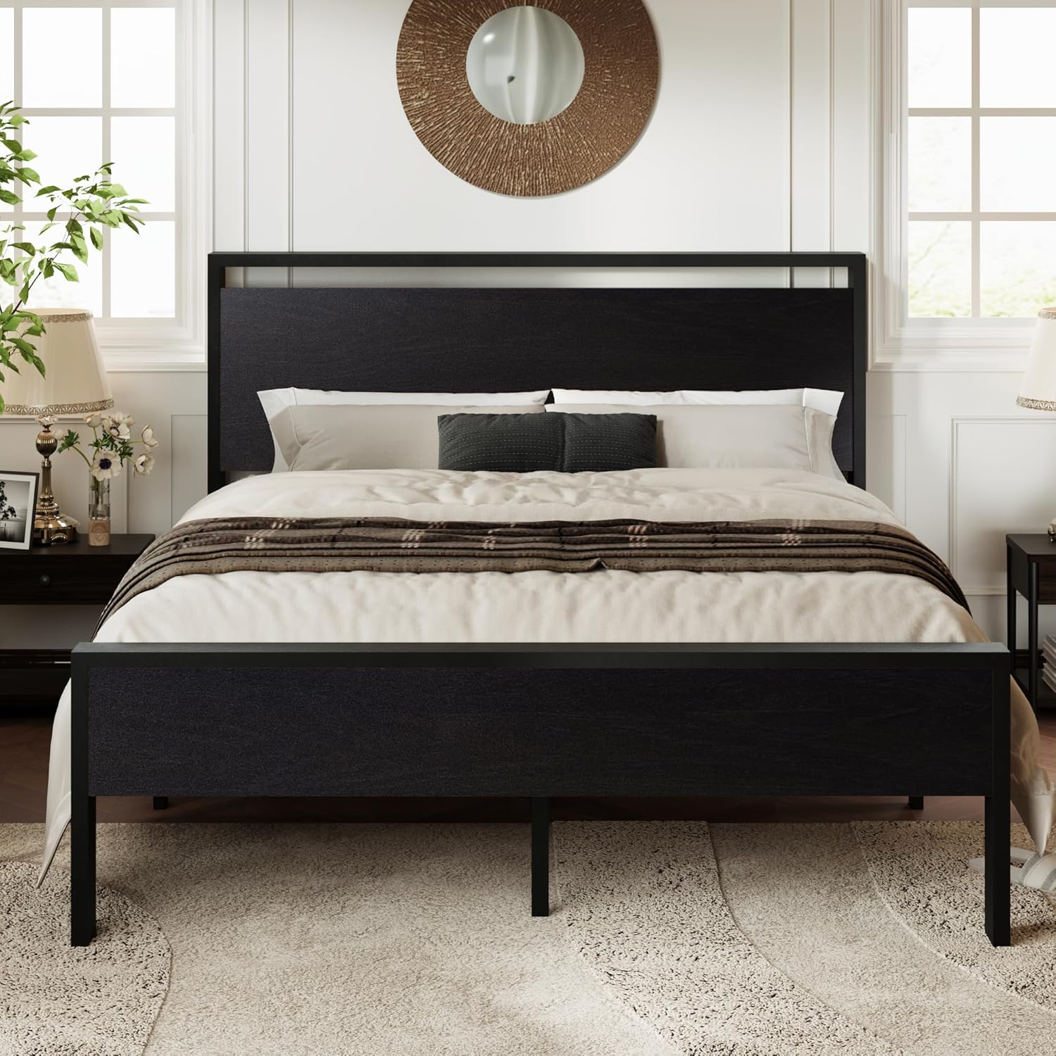 Allewie Full Size Platform Bed Frame with Wooden Headboard
