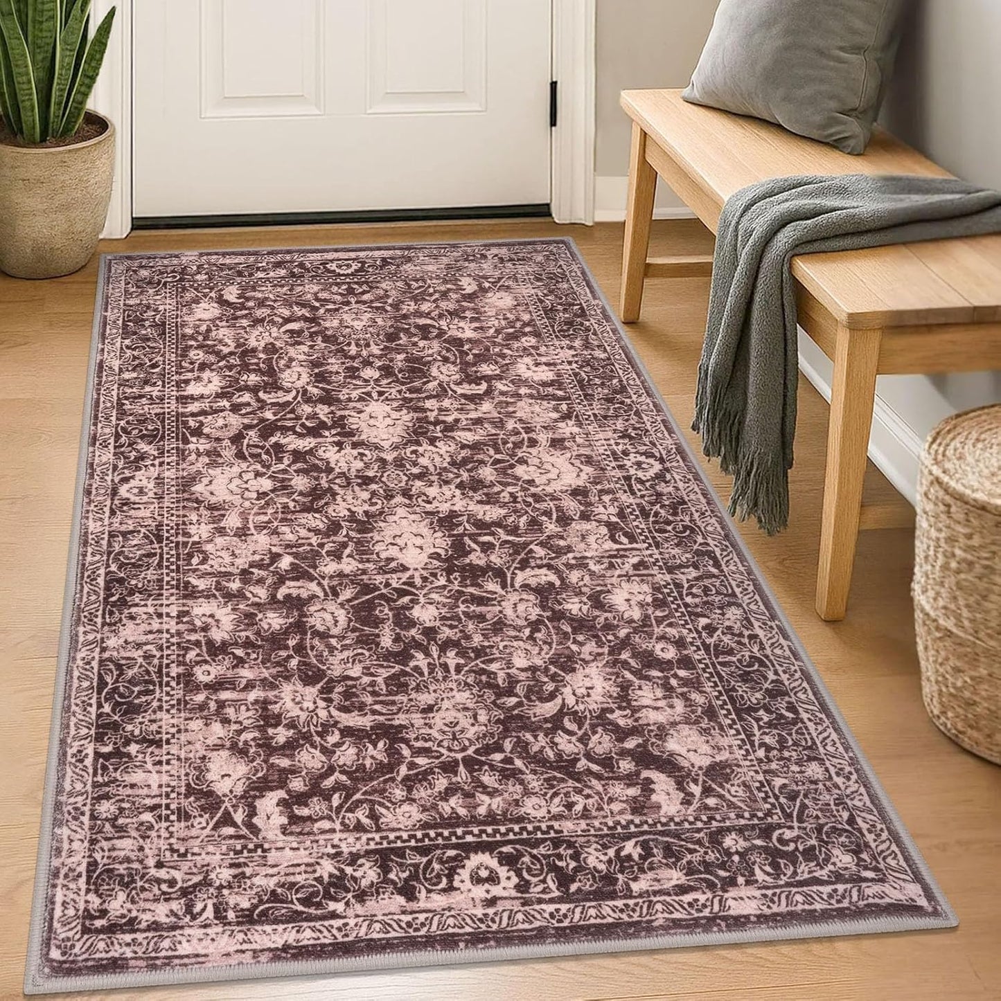 KILOCOCO 3x5 Entryway Rug Washable Vintage Floral Non Slip