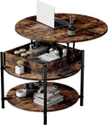 Rustic Lift Top Coffee Table - Hidden Compartment - Adjustable Feet - Brown