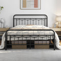 Queen Size Metal Bed Frame with Vintage Headboard and Footboard