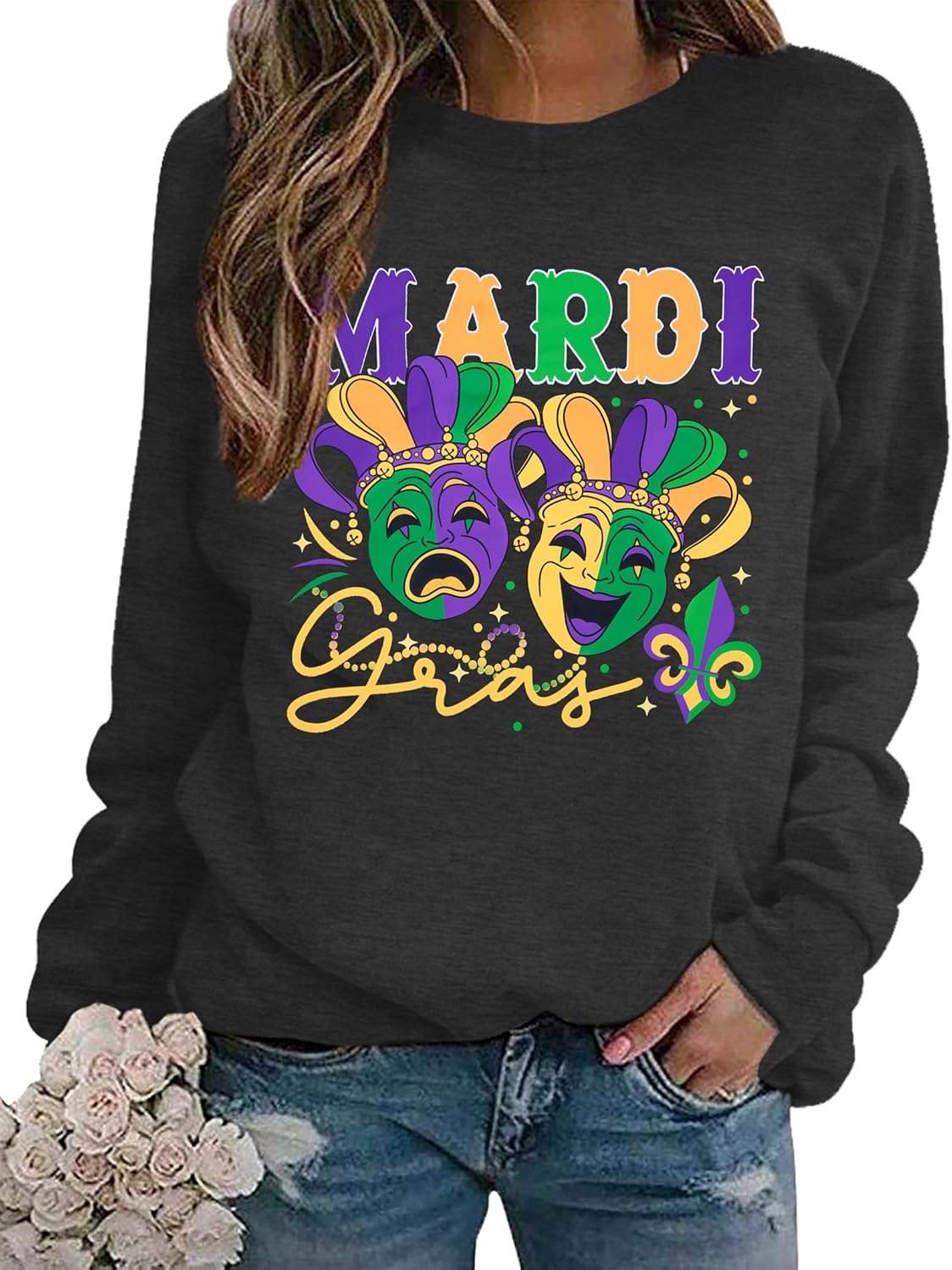 BANGELY Mardi Gras Mask Graphic Sweatshirt