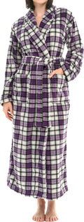 Long Plush Robe for Women, Plus Size Lavender Tartan - Thick Fleece