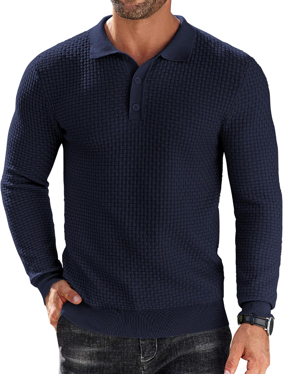 Stylish Knit Polo Shirt for Men - Long Sleeve Casual Wear