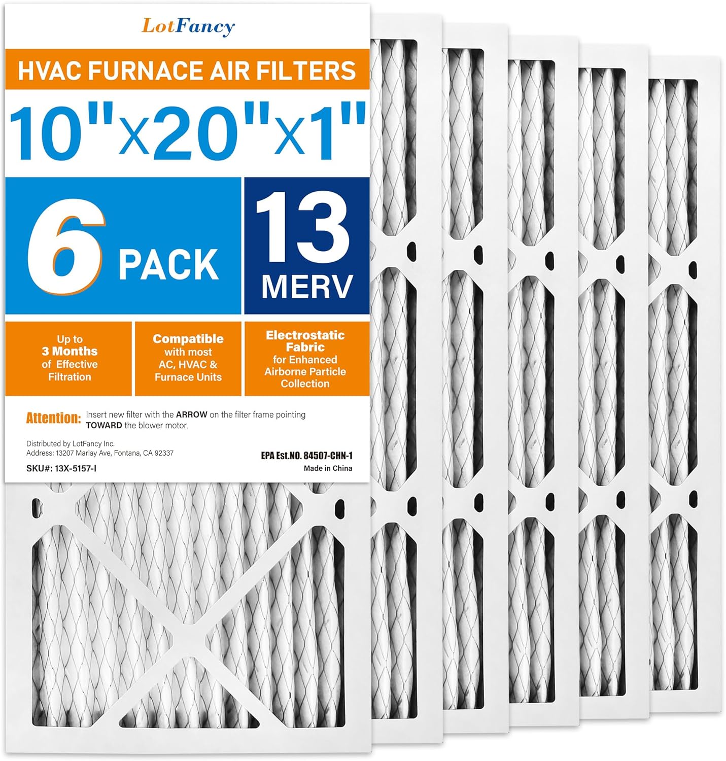 LotFancy 10x20x1 Air Filter MERV 13 6-Pack for Clean Air