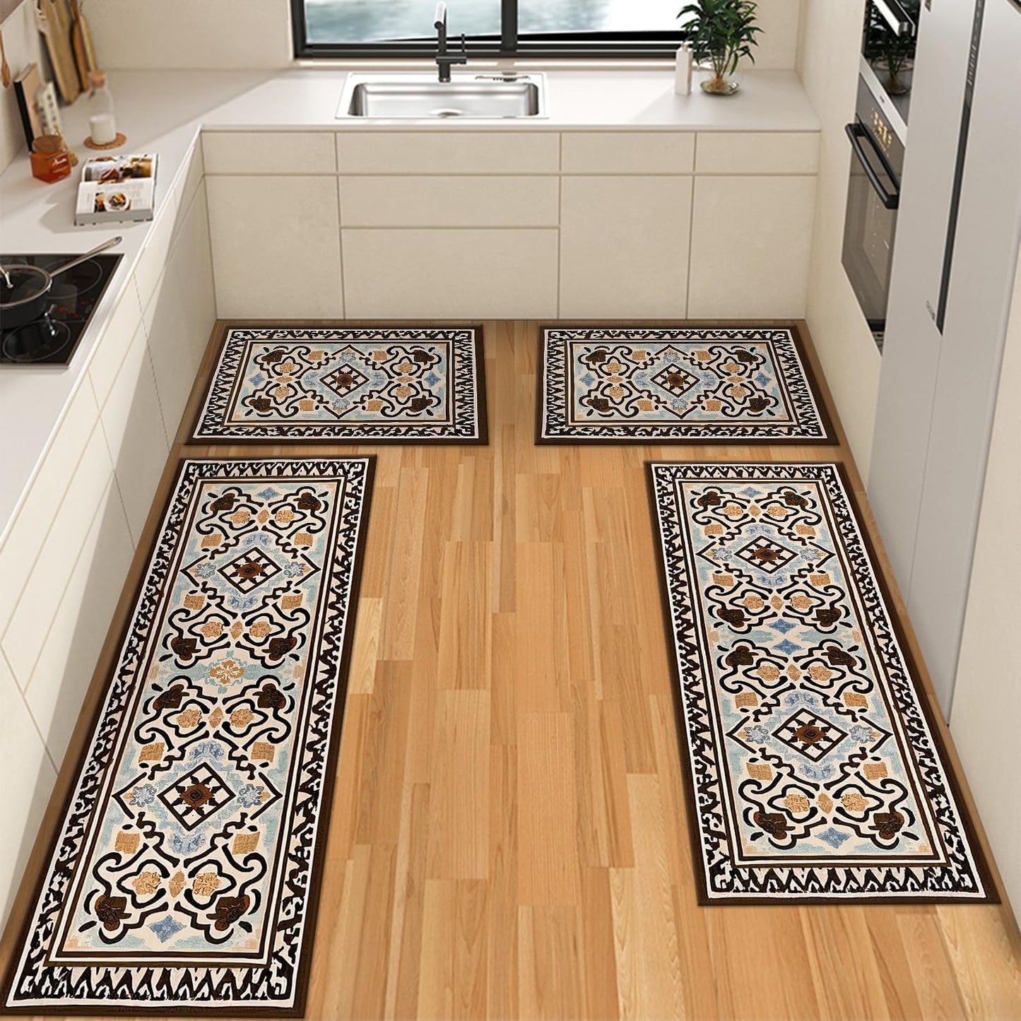 Farmhouse Kitchen Rug Sets 4 Piece Non Slip Washable Mats