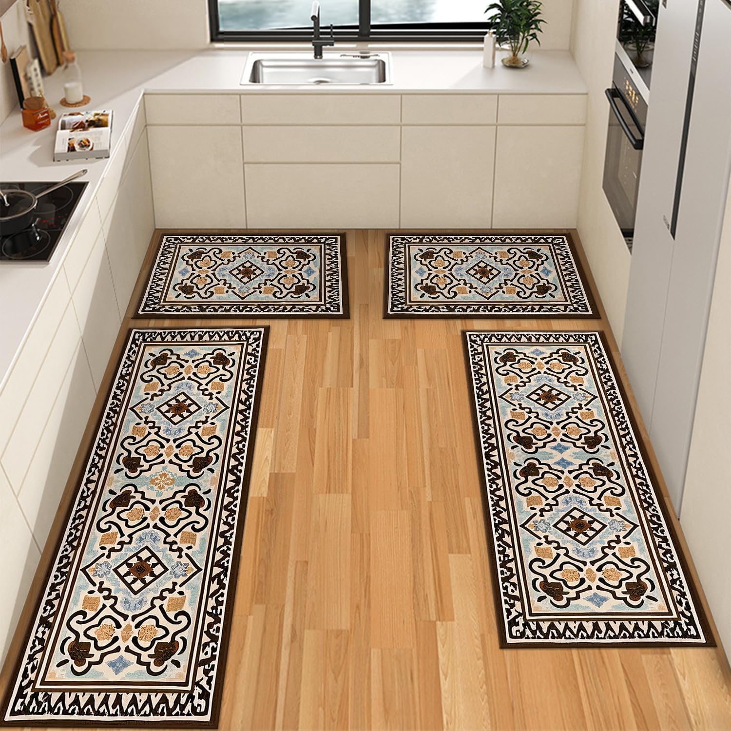 Farmhouse Kitchen Rug Sets 4 Piece Non Slip Washable Mats